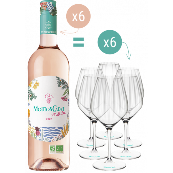 6 Bouteilles Mouton Cadet Rosé Bio X Mathilde Achetées = 6 Verres Offerts 4.5l